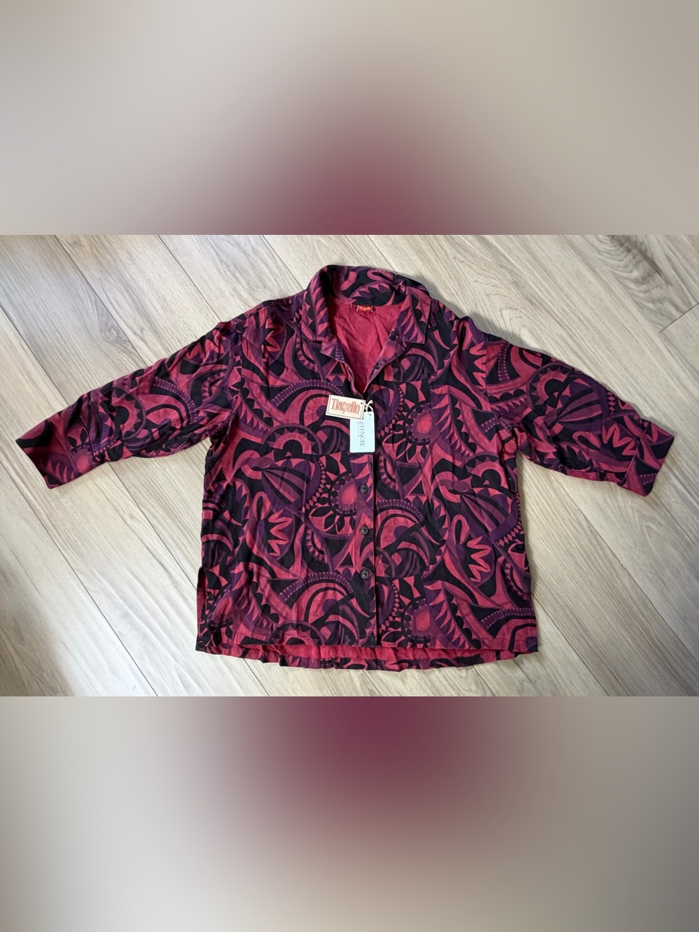 NWT Tianello Steve Barraza Tencel Blouse Top Geometric Womens Oversized Small